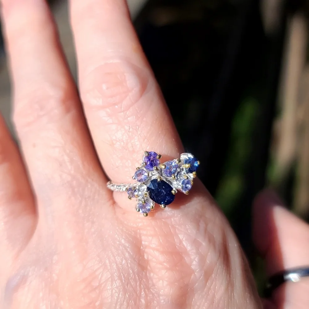 Stunning sapphire Tanzanite Kyanite & Amethyst Sterling silver sz8.75 ring - Picture 6 of 9